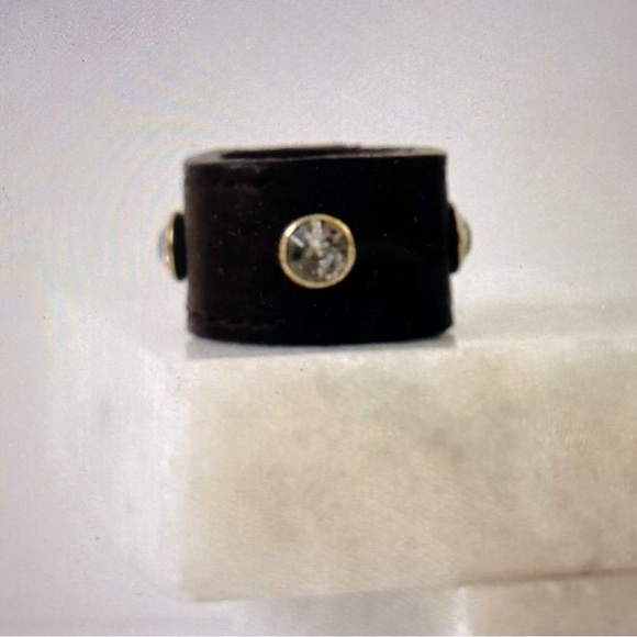 Vintage Leather Ring Wide Band with Crystals Sz 9 - Picture 2 of 6